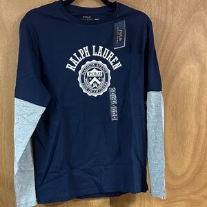 Ralph Lauren Navy and Gray Long Sleeve Tee boys XL 18/20